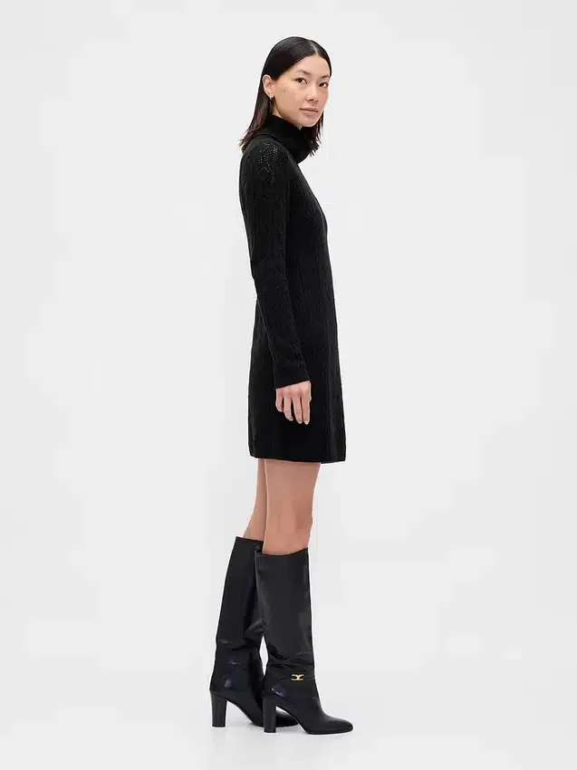 Vestido de punto con cuello alto CashSoft Pointelle