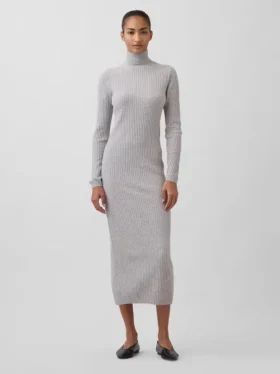 Vestido de punto largo con cuello alto CashSoft