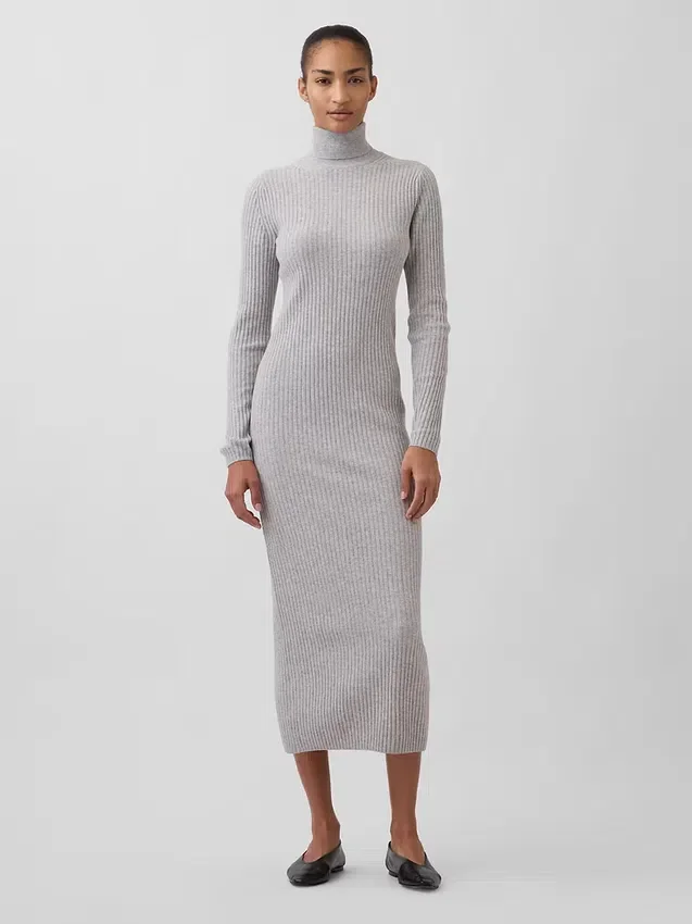 Vestido de punto largo con cuello alto CashSoft