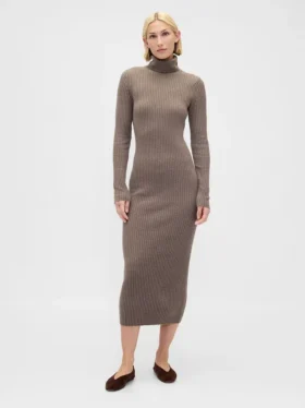 Vestido de punto largo con cuello alto CashSoft