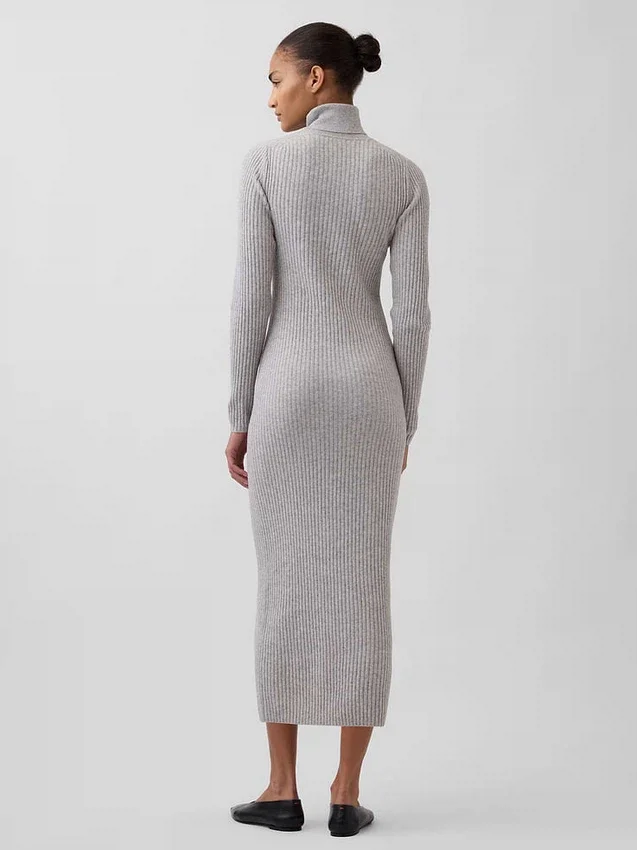 Vestido de punto largo con cuello alto CashSoft
