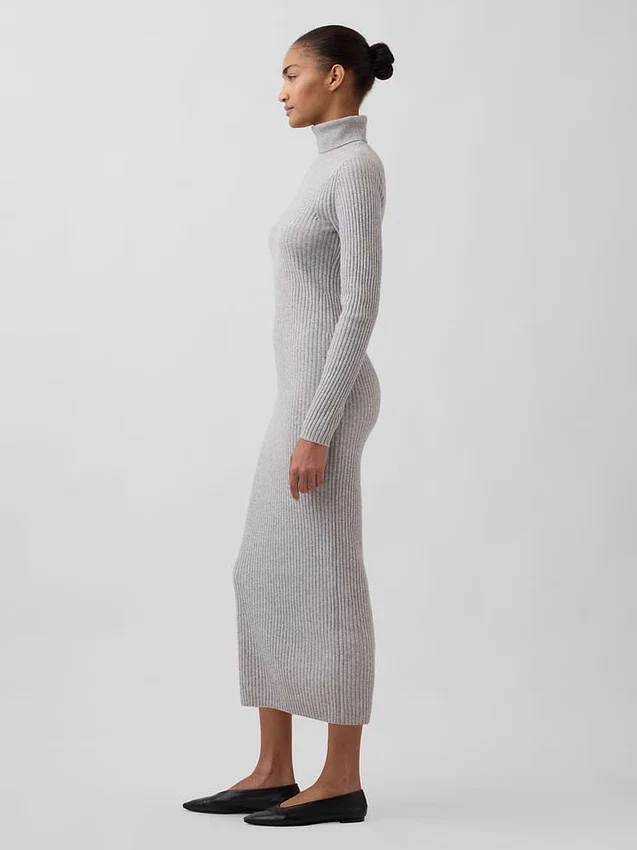 Vestido de punto largo con cuello alto CashSoft
