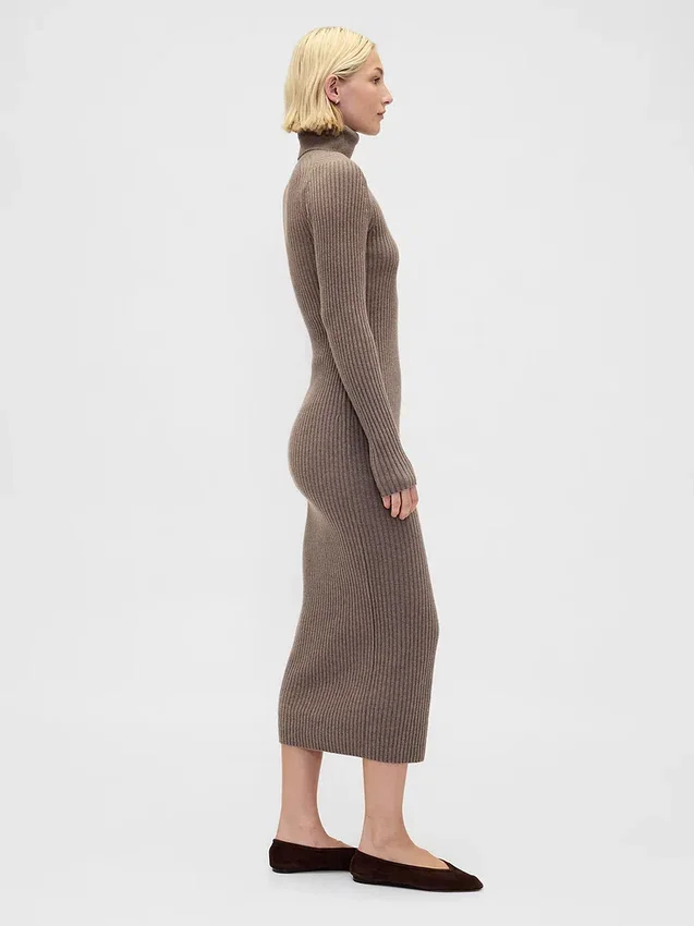 Vestido de punto largo con cuello alto CashSoft