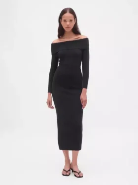 Vestido de punto midi elástico con hombros al aire de CashSoft