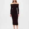 Vestido de punto midi elástico con hombros al aire de CashSoft