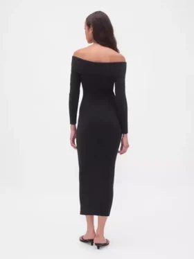 Vestido de punto midi elástico con hombros al aire de CashSoft