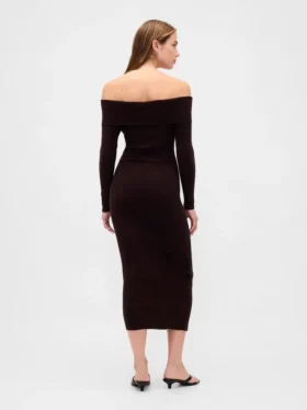Vestido de punto midi elástico con hombros al aire de CashSoft