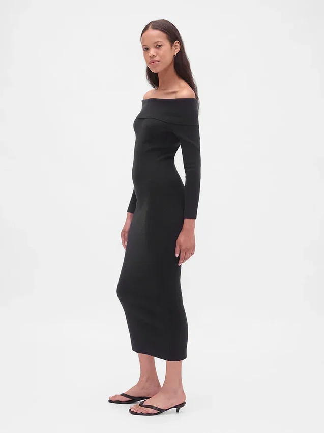 Vestido de punto midi elástico con hombros al aire de CashSoft