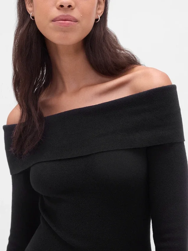 Vestido de punto midi elástico con hombros al aire de CashSoft