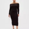 Vestido de punto midi elástico con hombros al aire de CashSoft