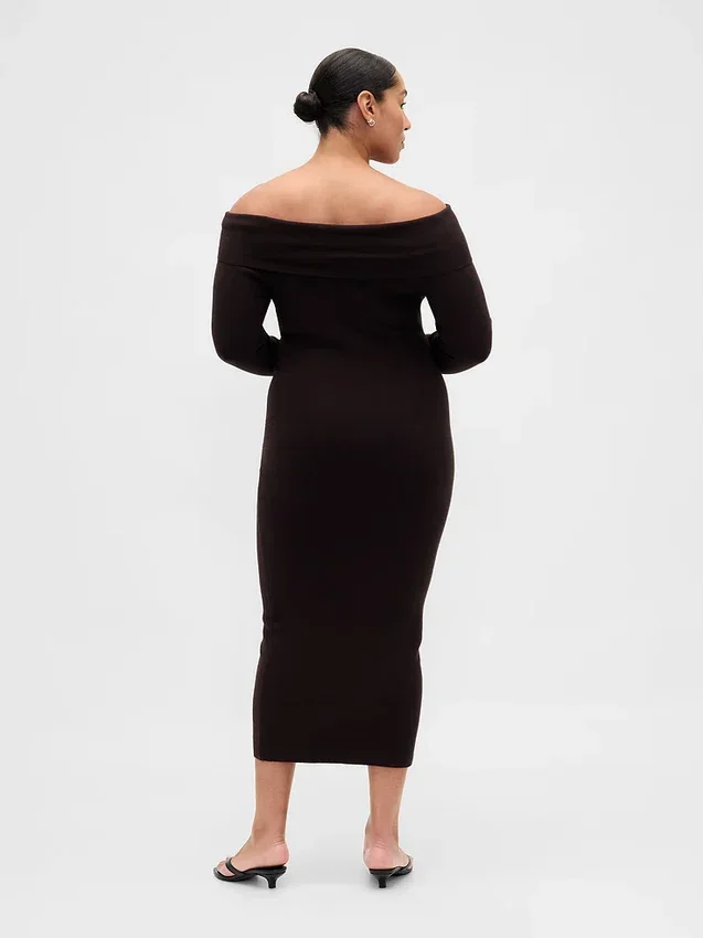 Vestido de punto midi elástico con hombros al aire de CashSoft
