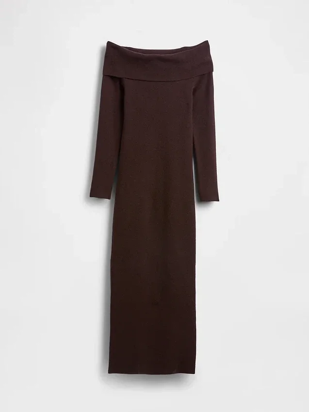 Vestido de punto midi elástico con hombros al aire de CashSoft