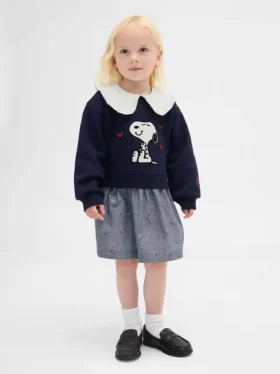 Vestido de sudadera con cuello de volantes de Snoopy para bebés y niños pequeños