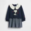Vestido de sudadera con cuello de volantes de Snoopy para bebés y niños pequeños