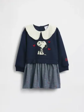 Vestido de sudadera con cuello de volantes de Snoopy para bebés y niños pequeños