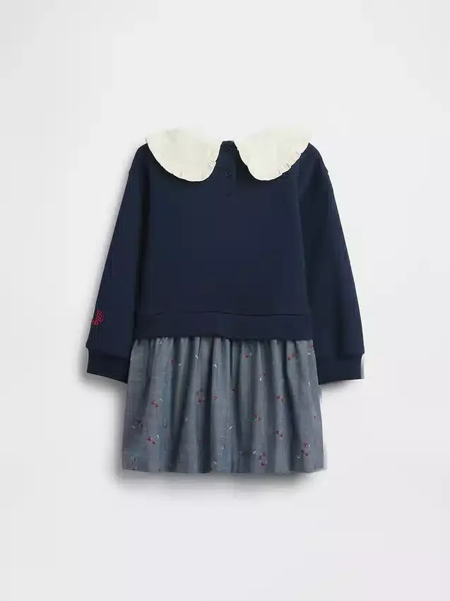 Vestido de sudadera con cuello de volantes de Snoopy para bebés y niños pequeños