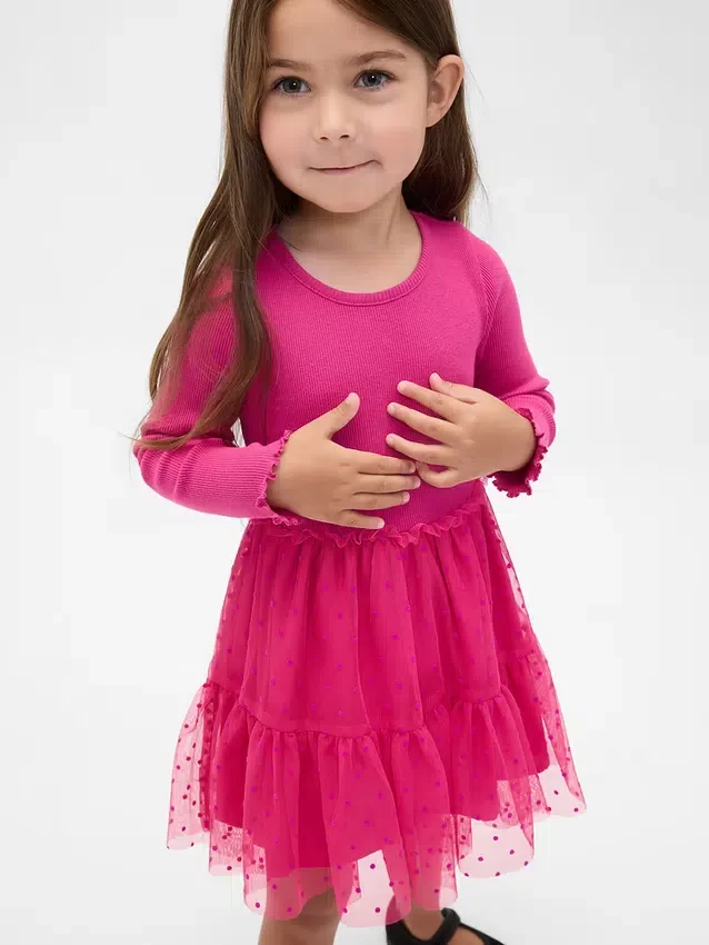 Vestido de tul y tejidos combinados para bebés y niños pequeños