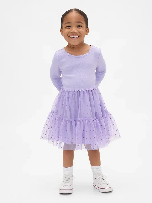 Vestido de tul y tejidos combinados para bebés y niños pequeños