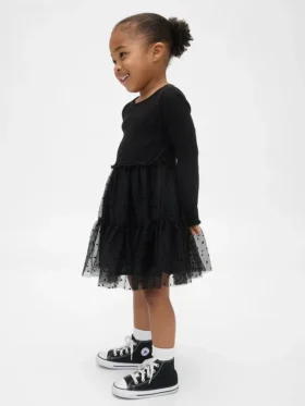 Vestido de tul y tejidos combinados para bebés y niños pequeños