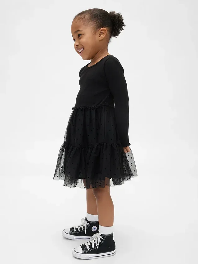 Vestido de tul y tejidos combinados para bebés y niños pequeños