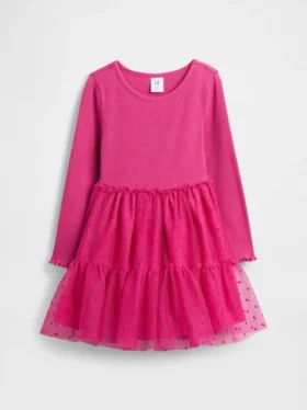 Vestido de tul y tejidos combinados para bebés y niños pequeños