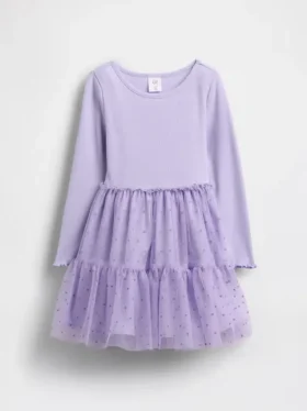 Vestido de tul y tejidos combinados para bebés y niños pequeños