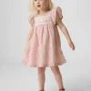 Vestido floral con mangas con volantes para bebés y niños pequeños