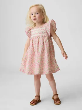 Vestido floral con mangas con volantes para bebés y niños pequeños