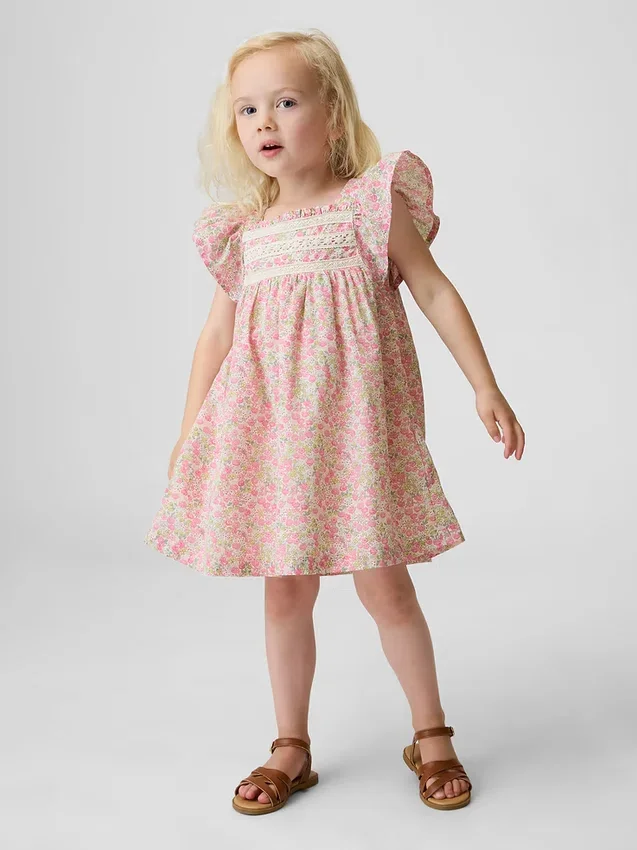 Vestido floral con mangas con volantes para bebés y niños pequeños