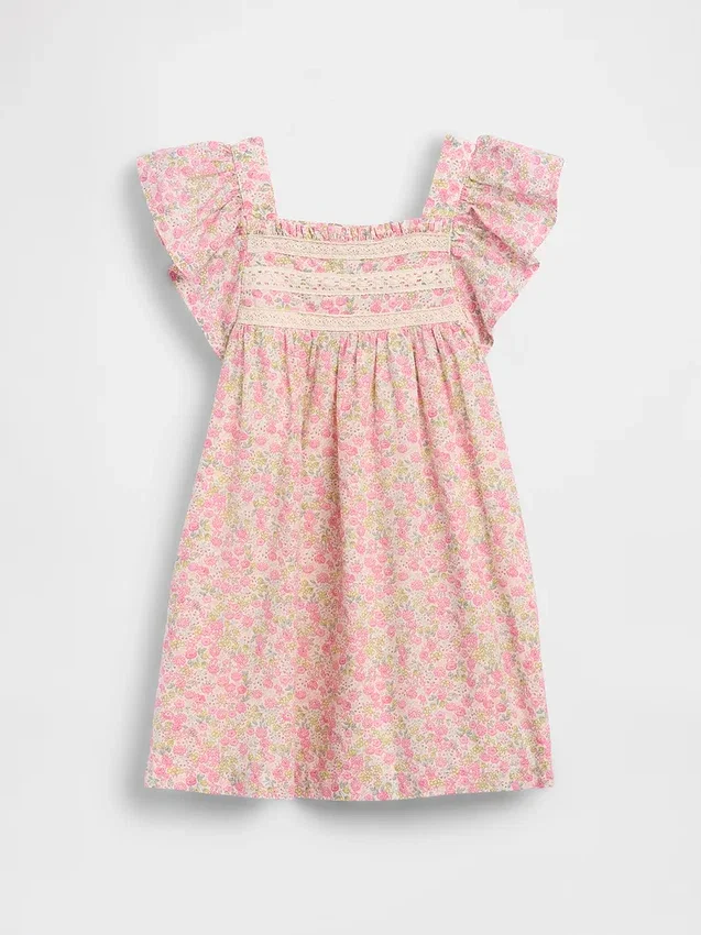 Vestido floral con mangas con volantes para bebés y niños pequeños