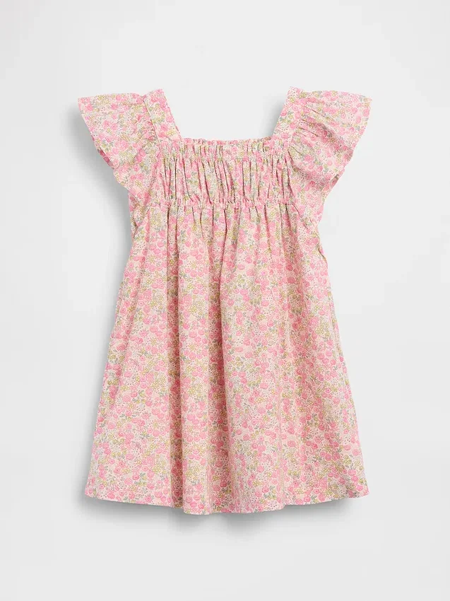 Vestido floral con mangas con volantes para bebés y niños pequeños