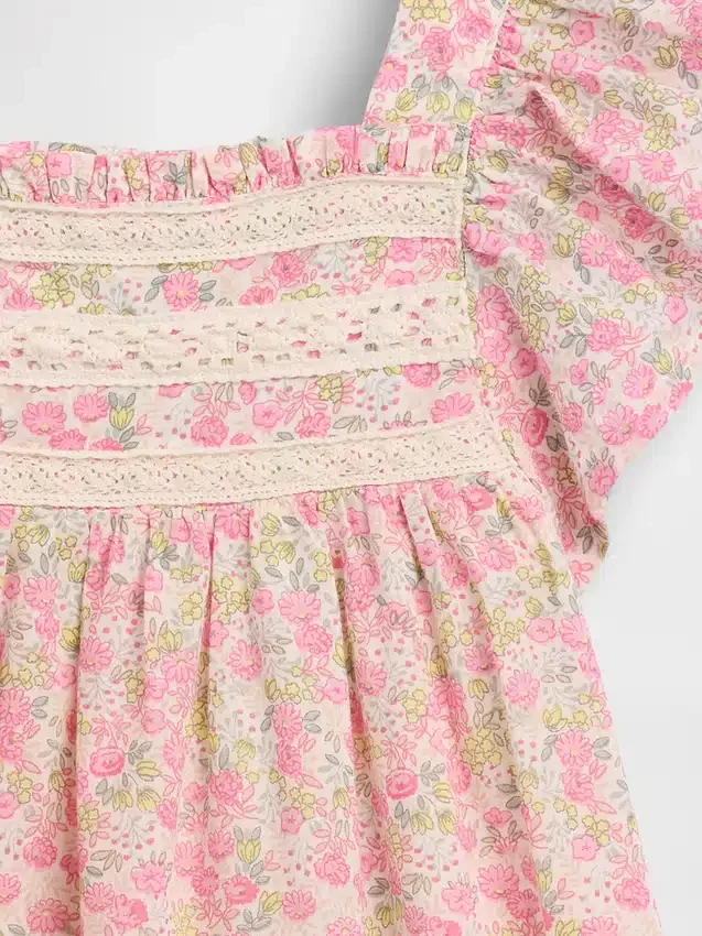 Vestido floral con mangas con volantes para bebés y niños pequeños
