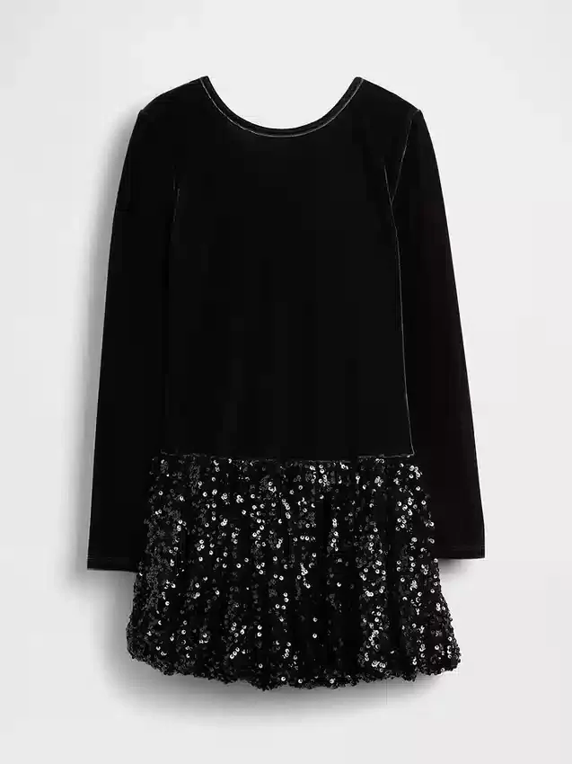 Vestido infantil con volantes y lentejuelas de materiales mixtos