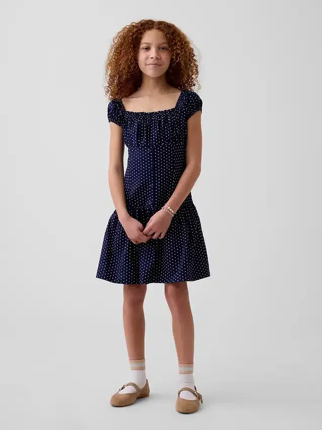 Vestido infantil de lunares con cintura baja