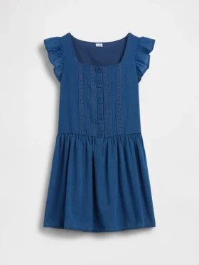 Vestido infantil de manga con volantes y ribete de encaje