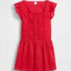 Vestido infantil de manga con volantes y ribete de encaje