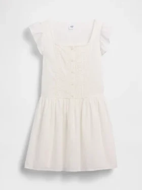 Vestido infantil de manga con volantes y ribete de encaje