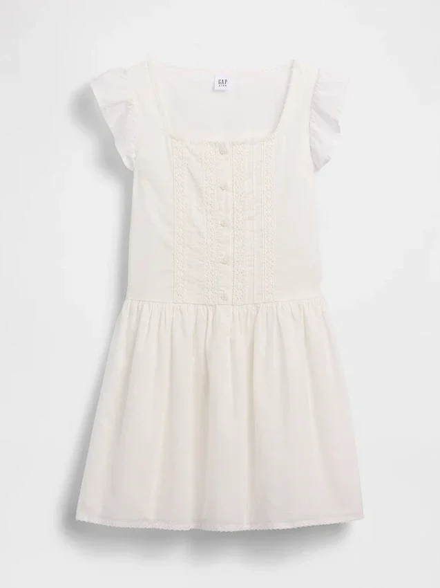 Vestido infantil de manga con volantes y ribete de encaje