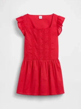 Vestido infantil de manga con volantes y ribete de encaje