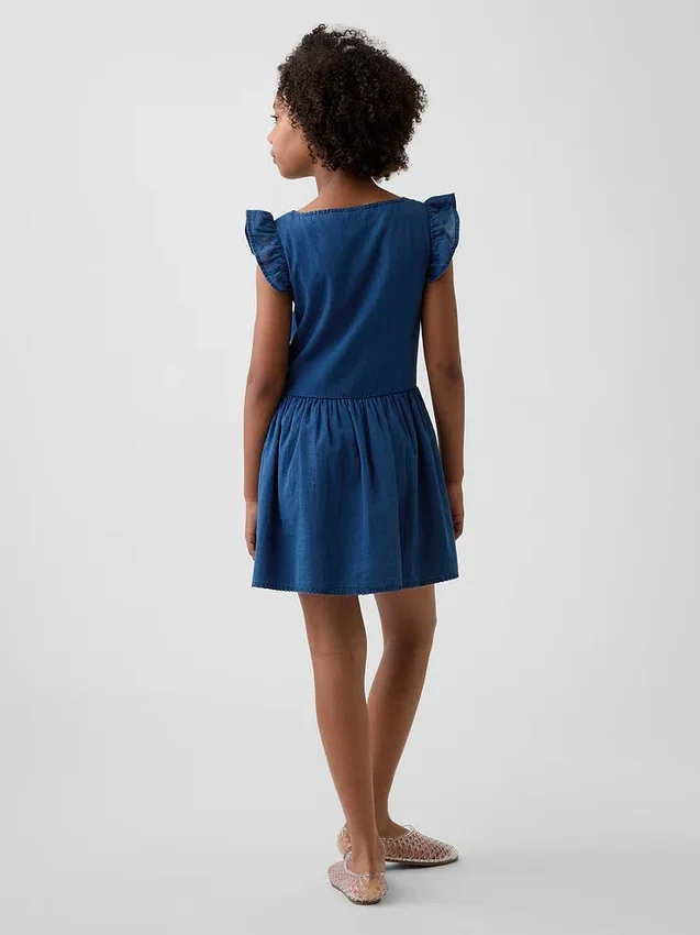 Vestido infantil de manga con volantes y ribete de encaje