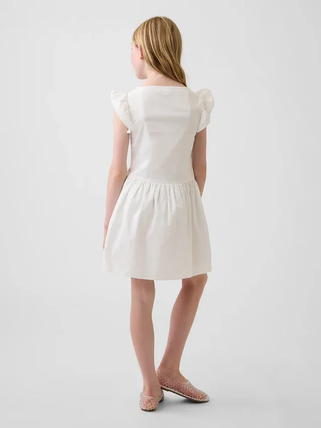 Vestido infantil de manga con volantes y ribete de encaje
