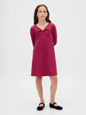 Vestido infantil de punto acanalado con lazo