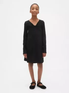 Vestido infantil de punto acanalado con lazo