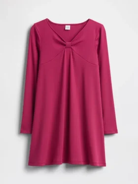 Vestido infantil de punto acanalado con lazo