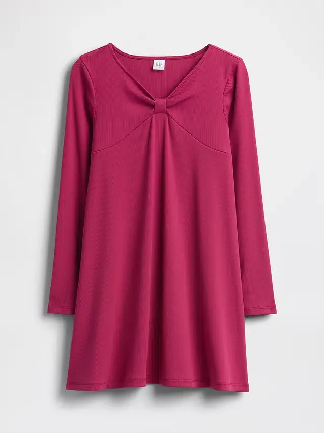 Vestido infantil de punto acanalado con lazo