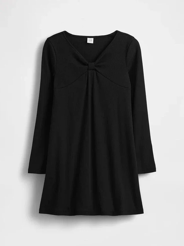 Vestido infantil de punto acanalado con lazo