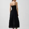 Vestido largo con botones en la parte delantera y ribete de encaje