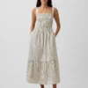 Vestido largo con corpiño fruncido de popelín