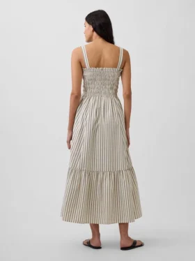 Vestido largo con corpiño fruncido de popelín
