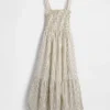Vestido largo con corpiño fruncido de popelín